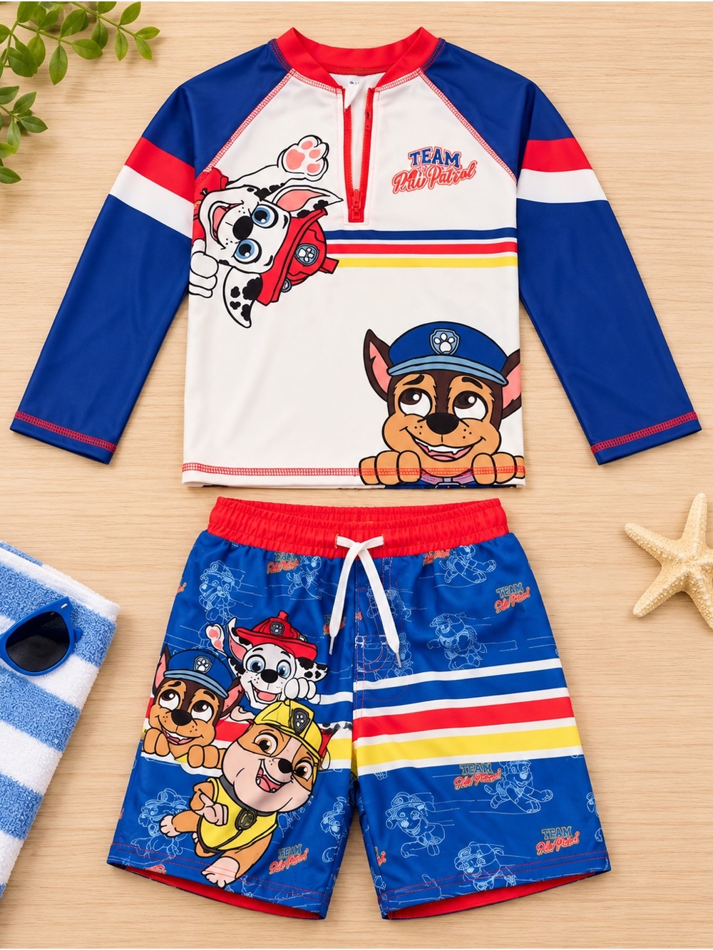 Paw Patrol Blue, Red & White Long-Sleeve Rashguard Set